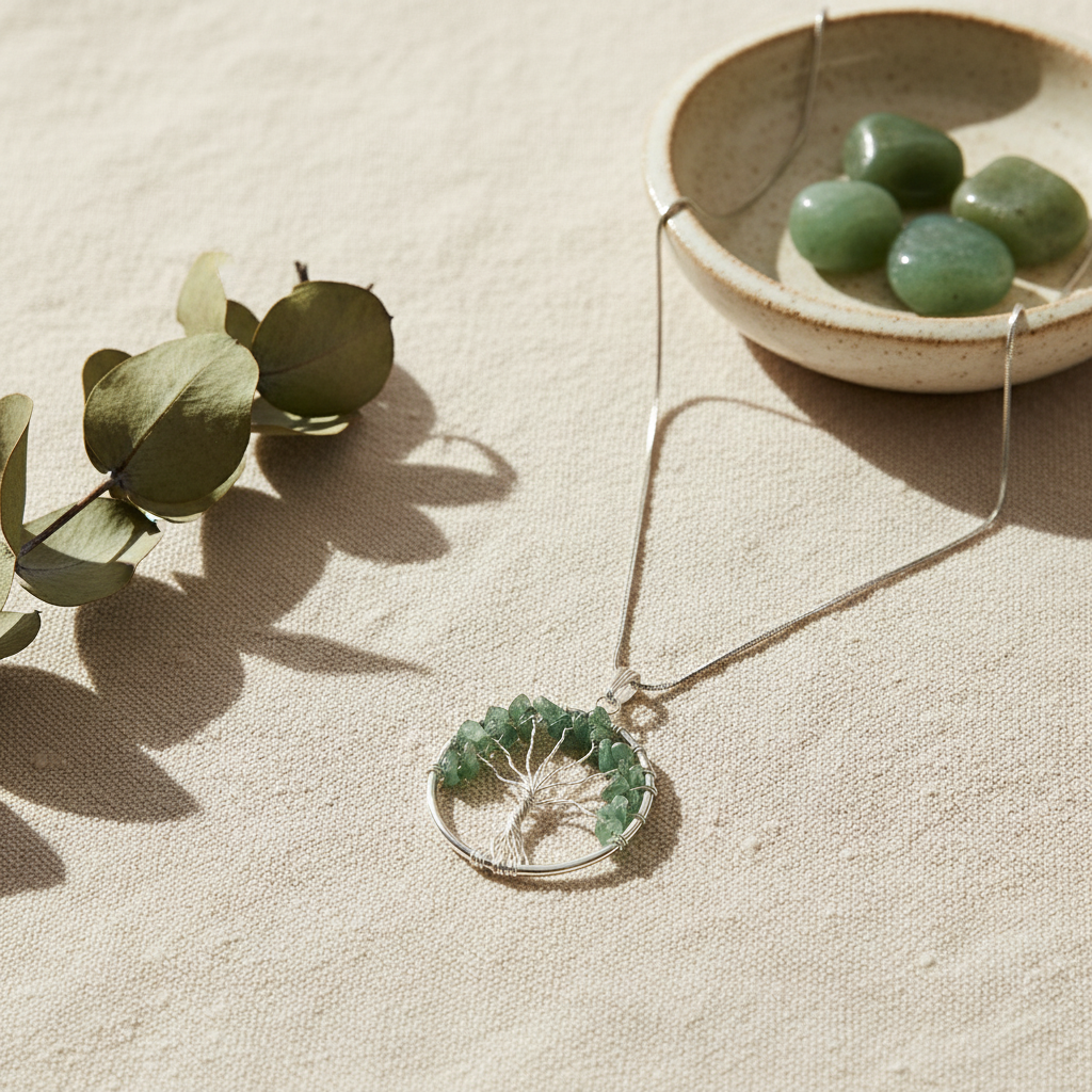 Tree of Life Pendant with Green Jade