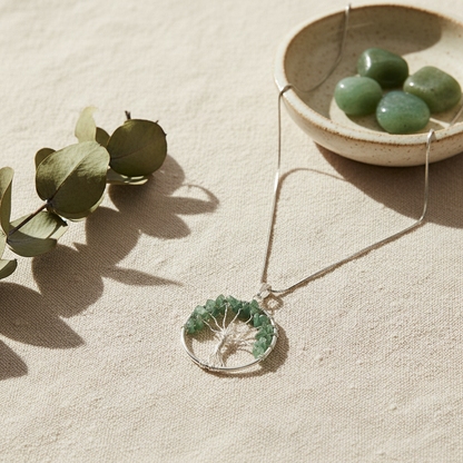 Tree of Life Pendant with Green Jade