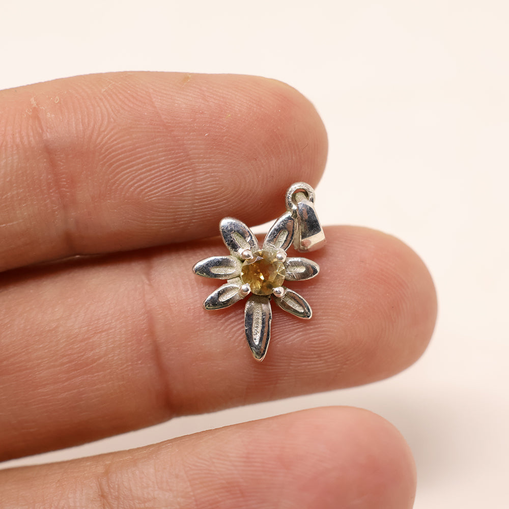 Citrine Flower Silver Pendant