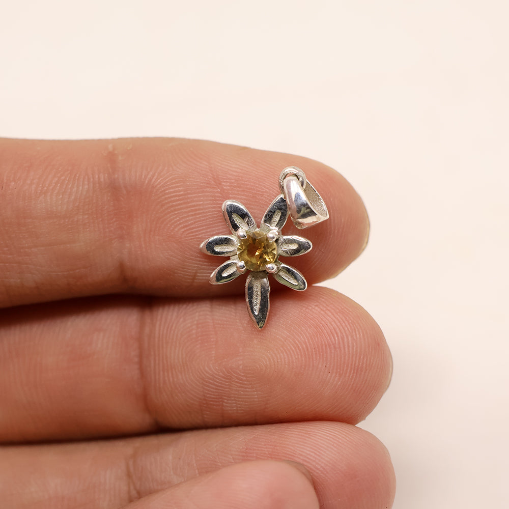 Citrine Flower Silver Pendant