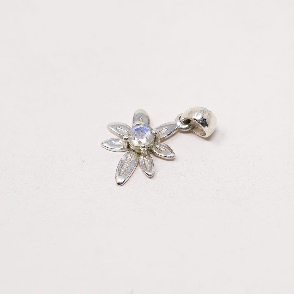 Rainbow Moonstone Flower Silver Pendant