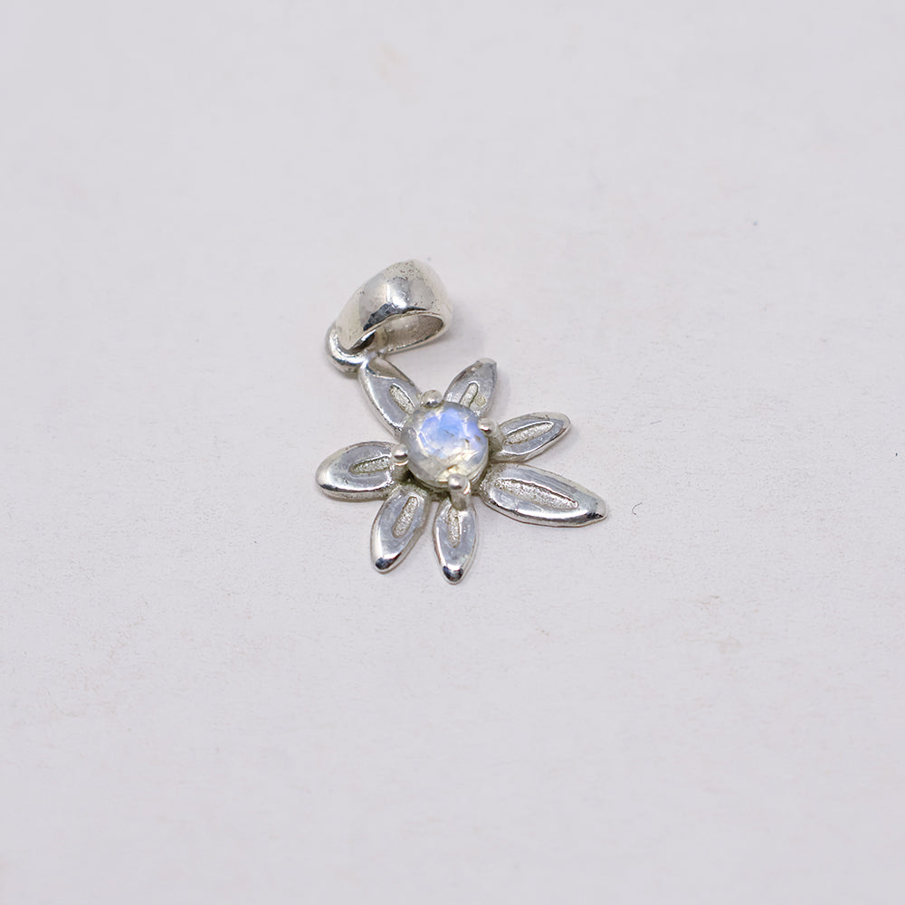 Rainbow Moonstone Flower Silver Pendant