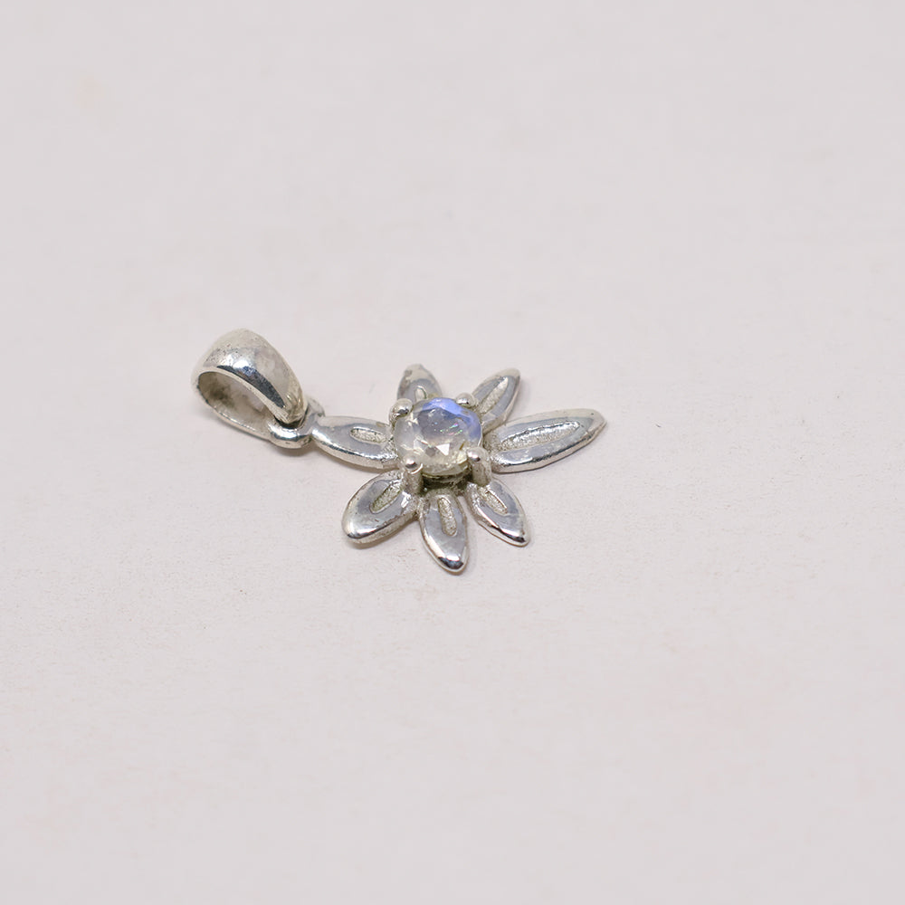 Rainbow Moonstone Flower Silver Pendant