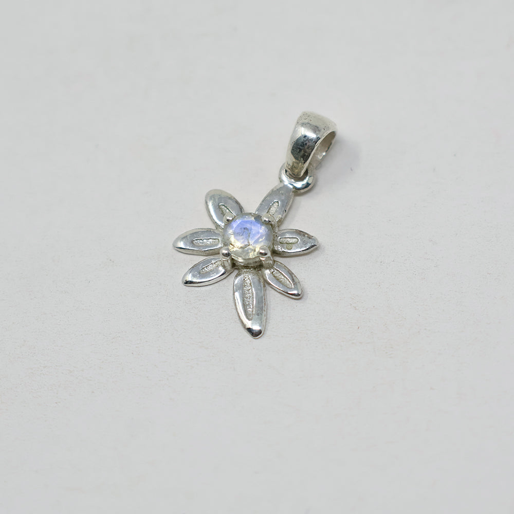 Rainbow Moonstone Flower Silver Pendant