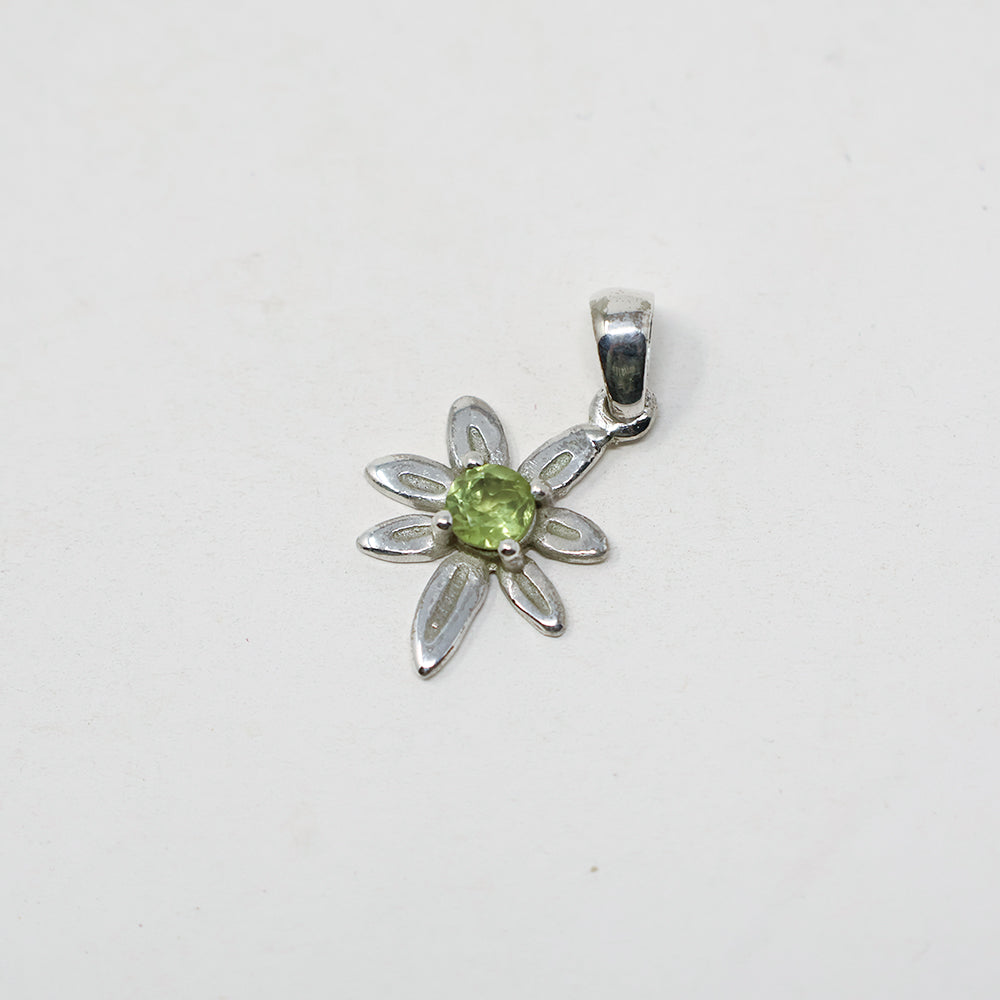 Peridot Flower Silver Pendant