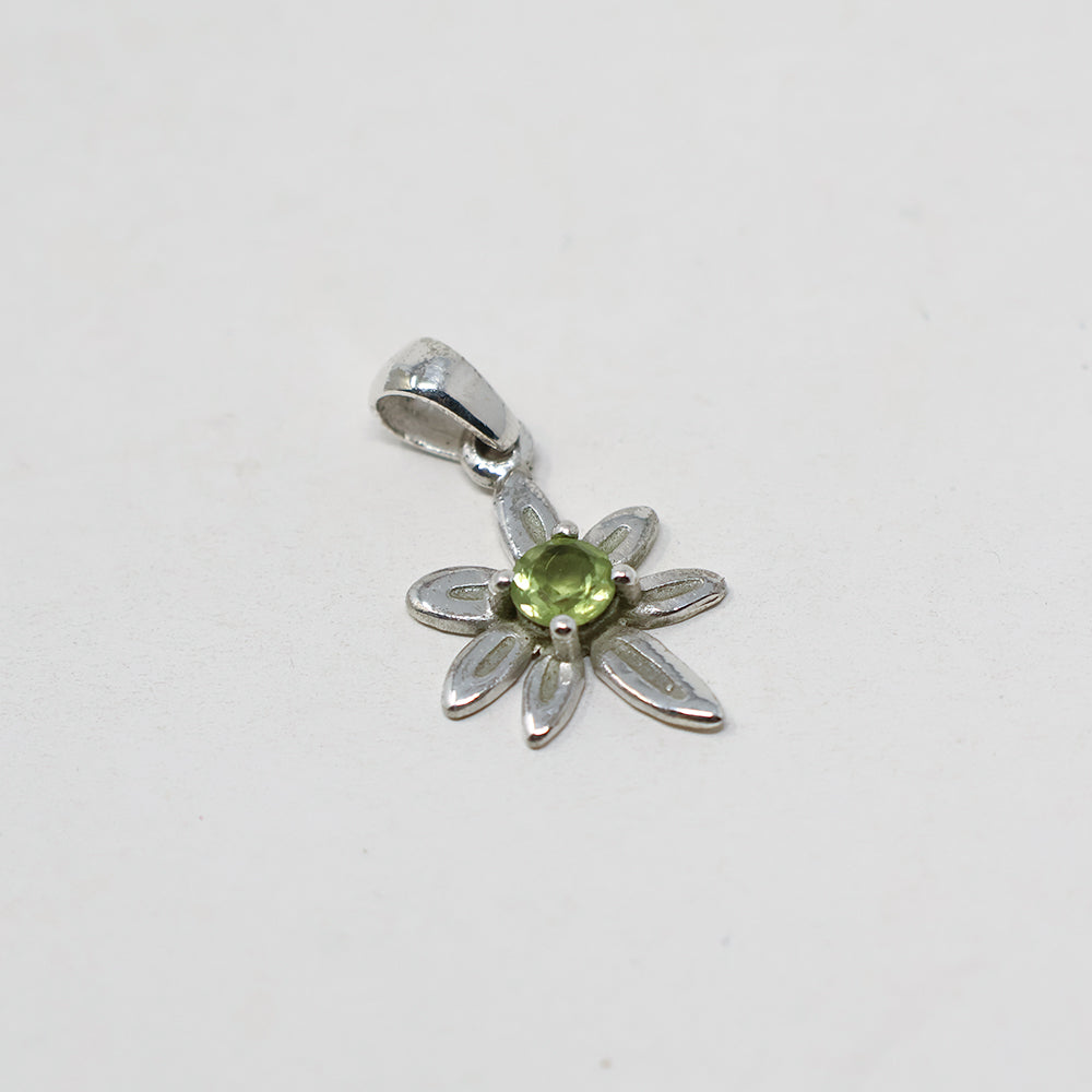 Peridot Flower Silver Pendant