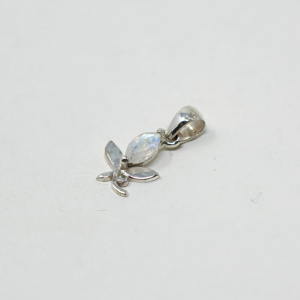 Rainbow Moonstone Butterfly Silver Pendant