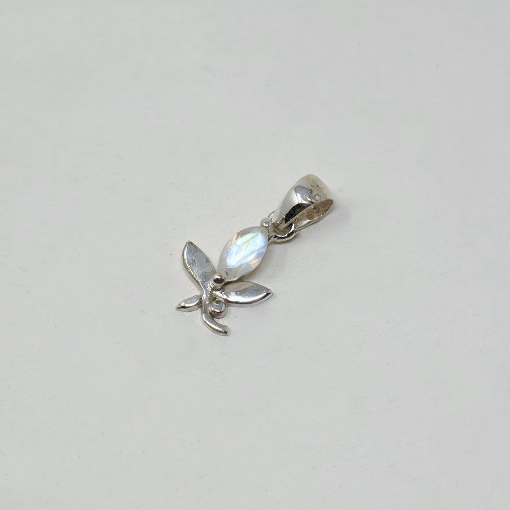 Rainbow Moonstone Butterfly Silver Pendant