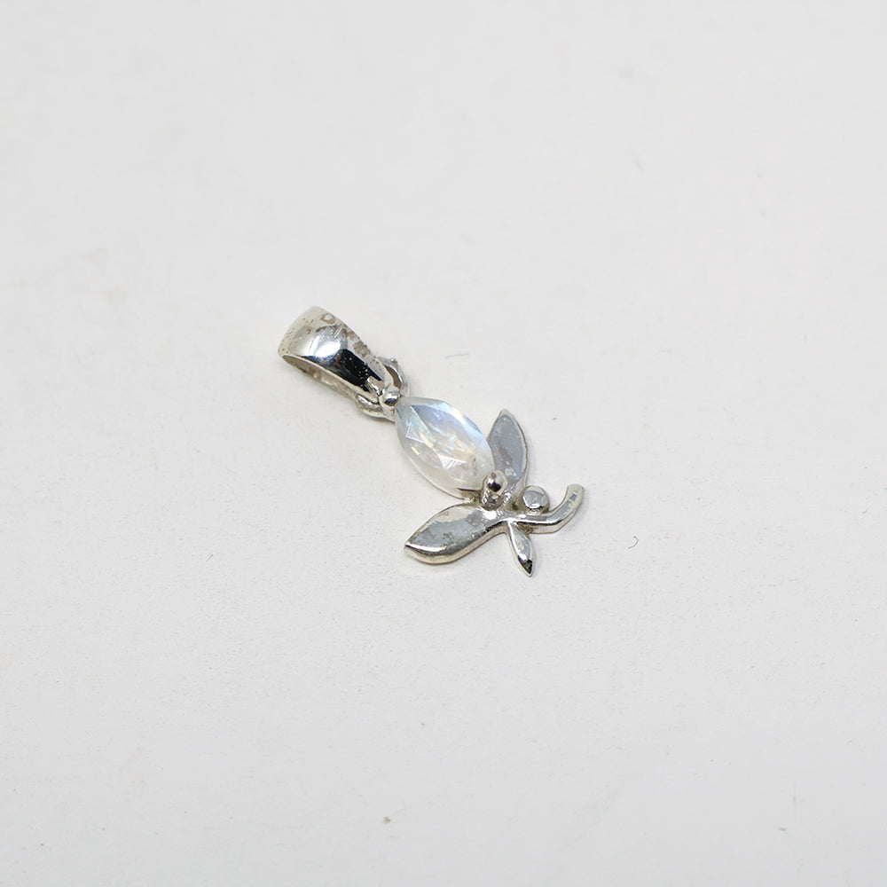 Rainbow Moonstone Butterfly Silver Pendant