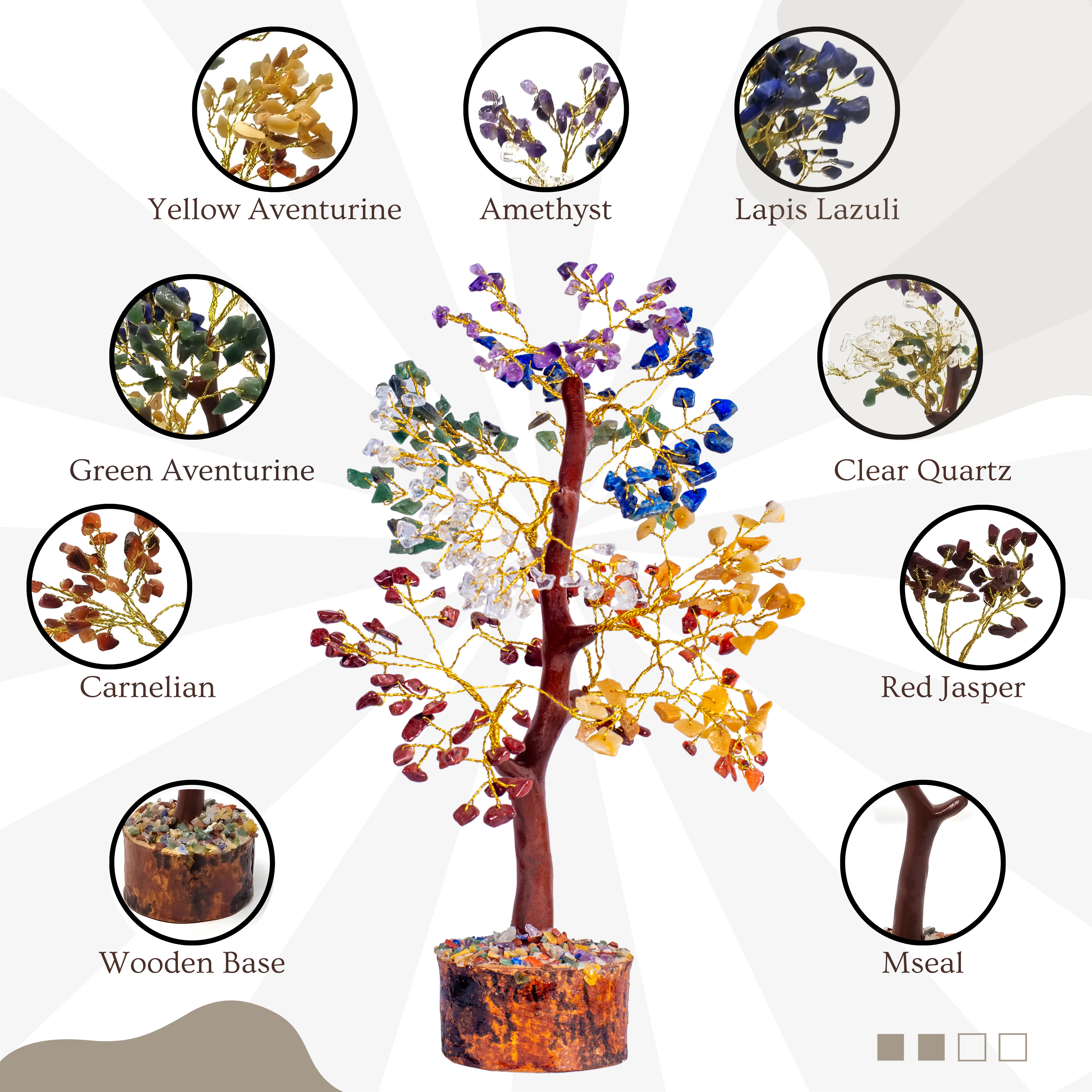 Seven Chakra Mseal Golden Wire Tree(300 Chips)