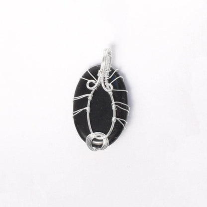 Black Agate Wire Wrapped Pendant - Mystic Gleam