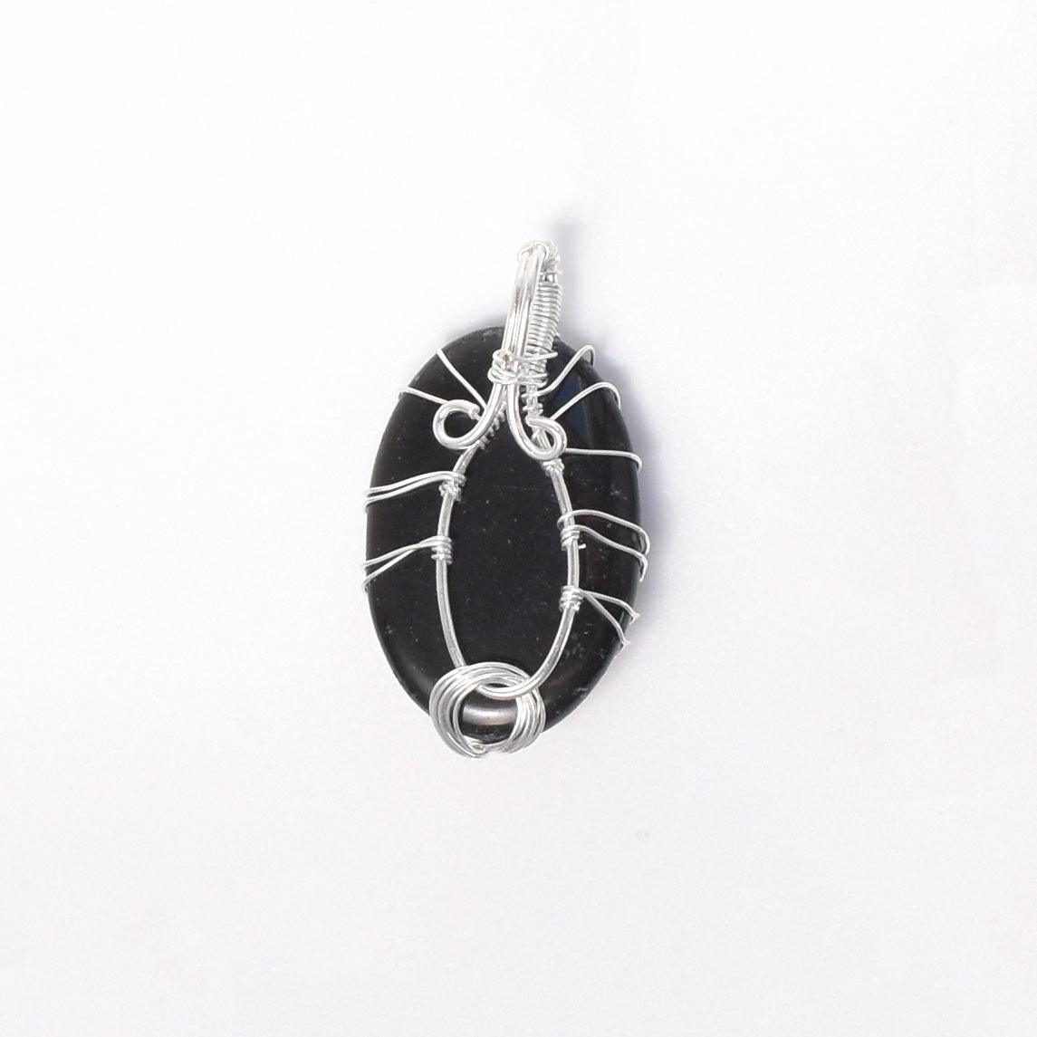 Black Agate Wire Wrapped Pendant - Mystic Gleam