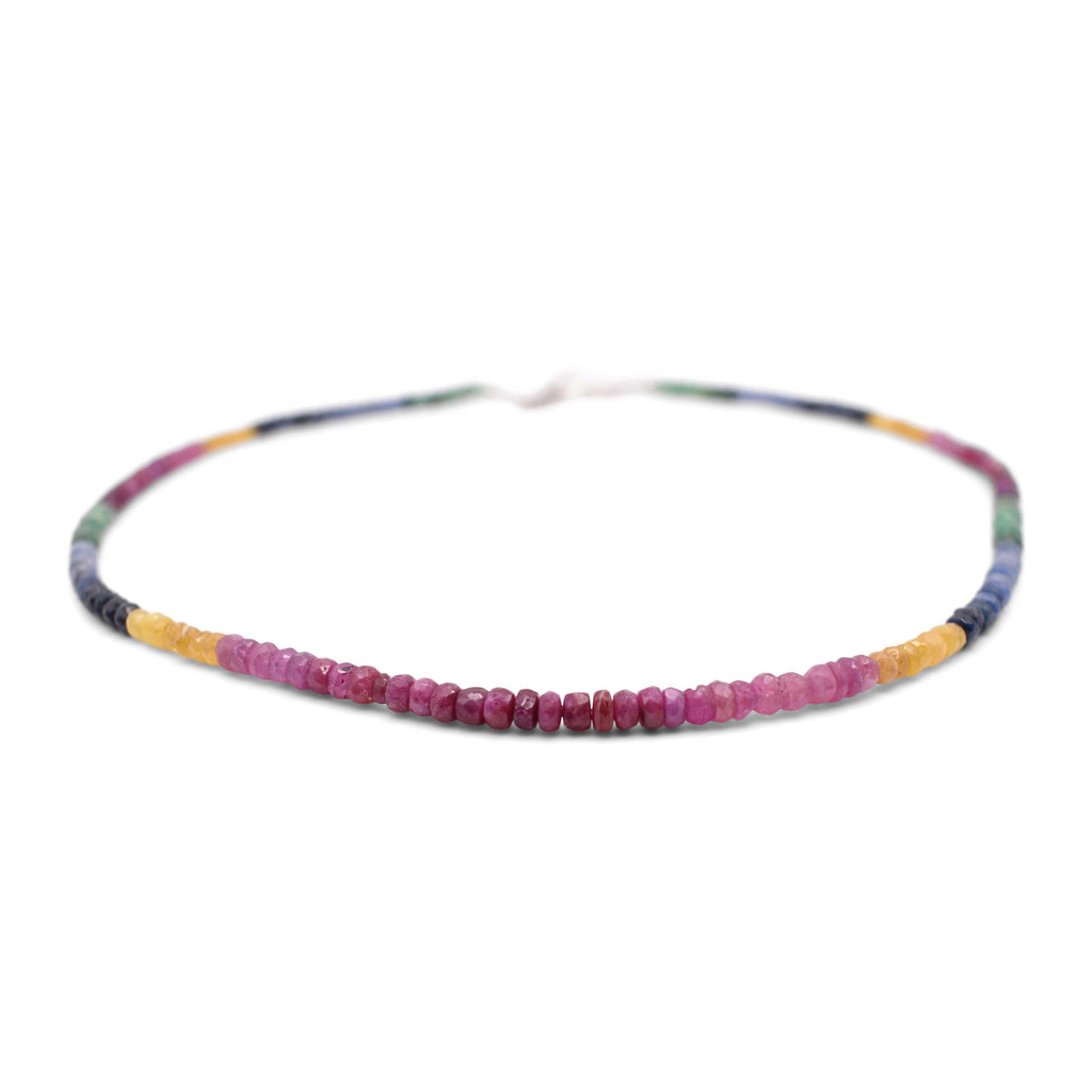 Emerald, Ruby, Sapphire Faceted Cut Stone Necklace - Mystic Gleam