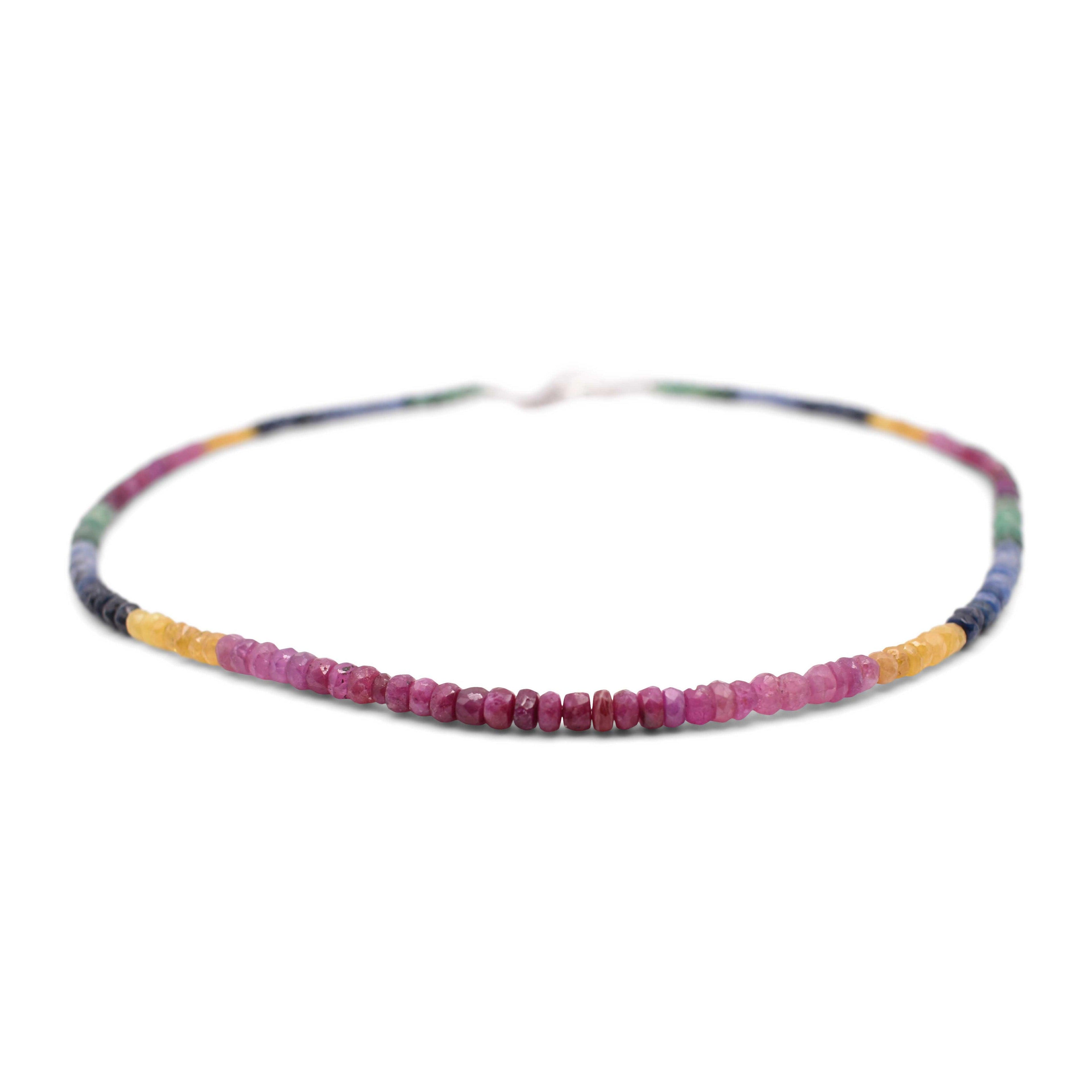 Emerald, Ruby, Sapphire Faceted Cut Stone Necklace - Mystic Gleam