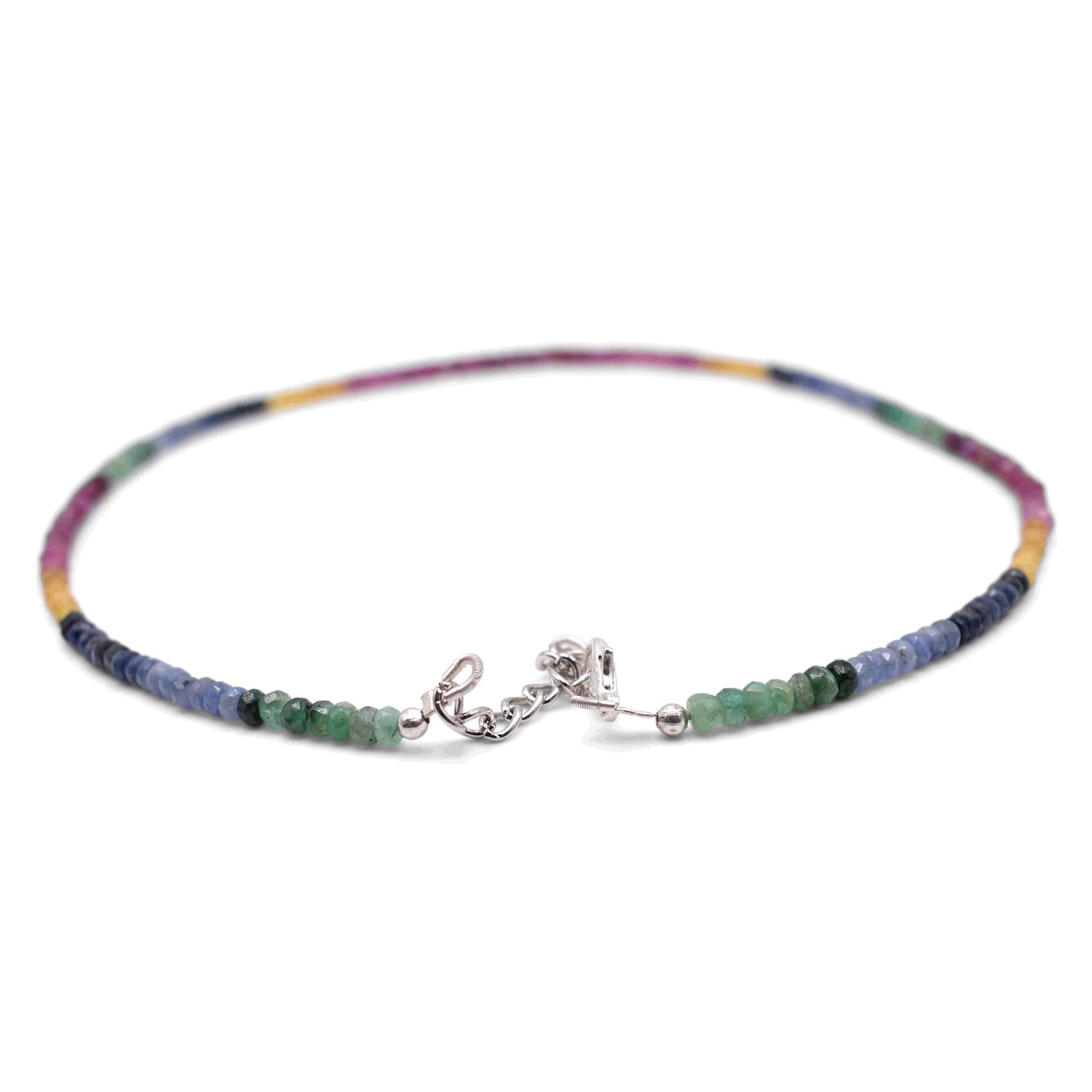 Emerald, Ruby, Sapphire Faceted Cut Stone Necklace - Mystic Gleam