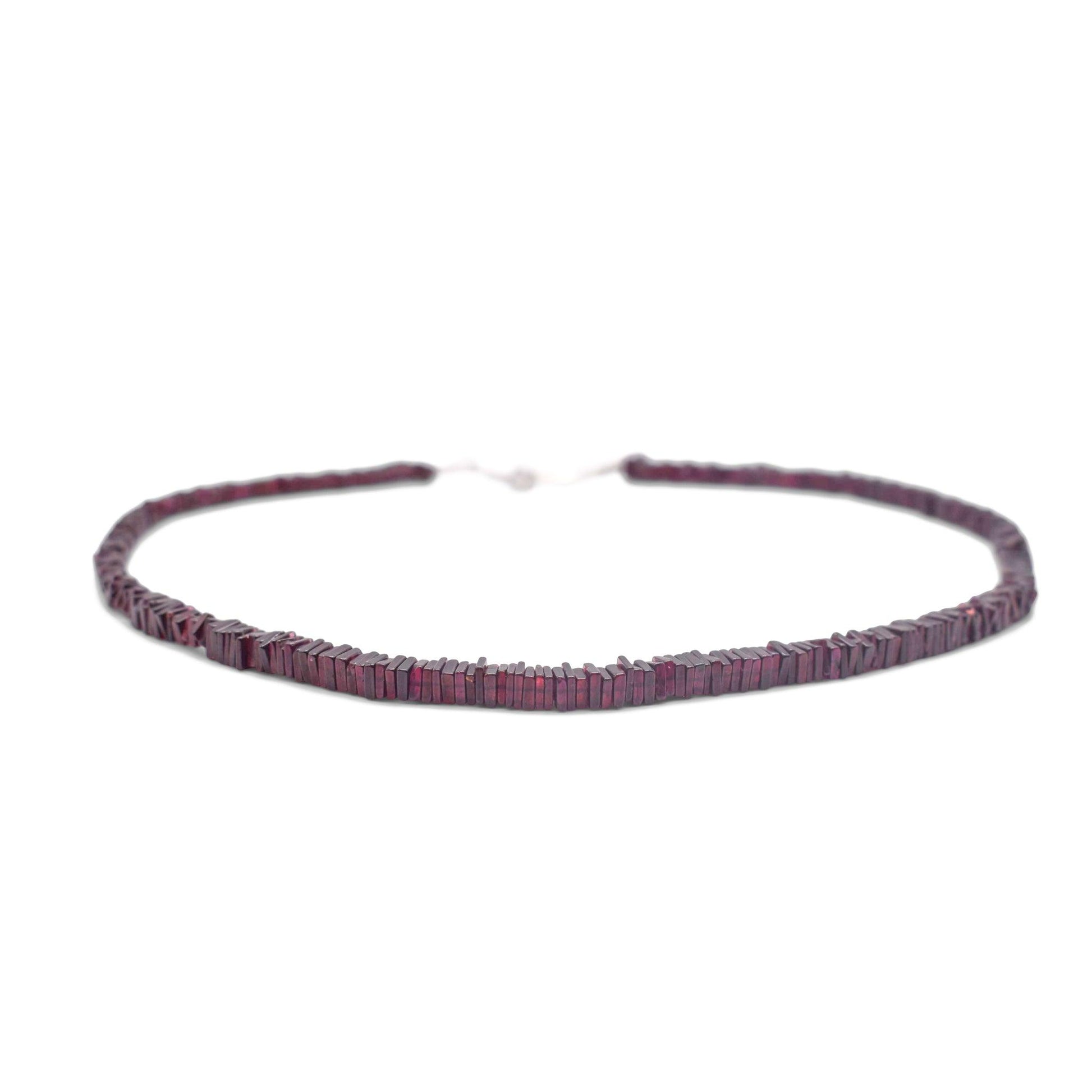 Garnet heishi beads necklace front angle 