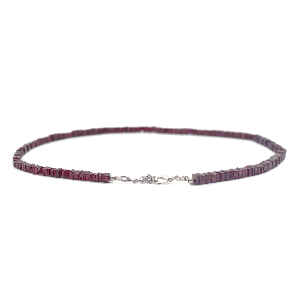 Garnet heishi beads necklace back angle 