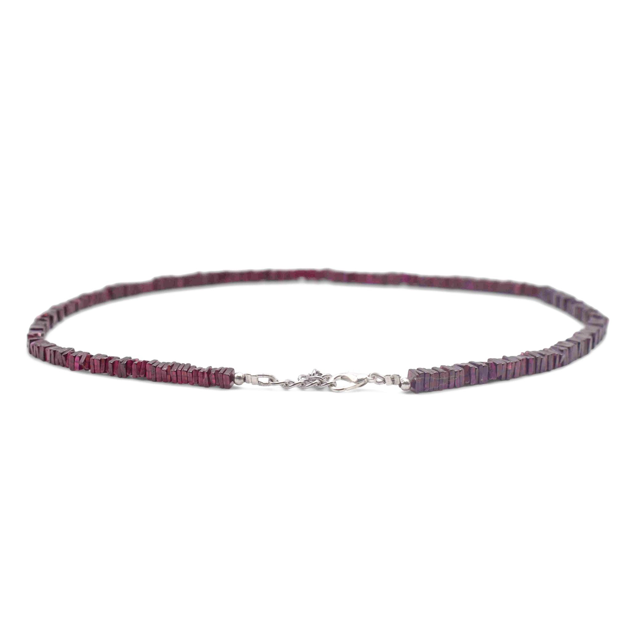 Garnet heishi beads necklace back angle 