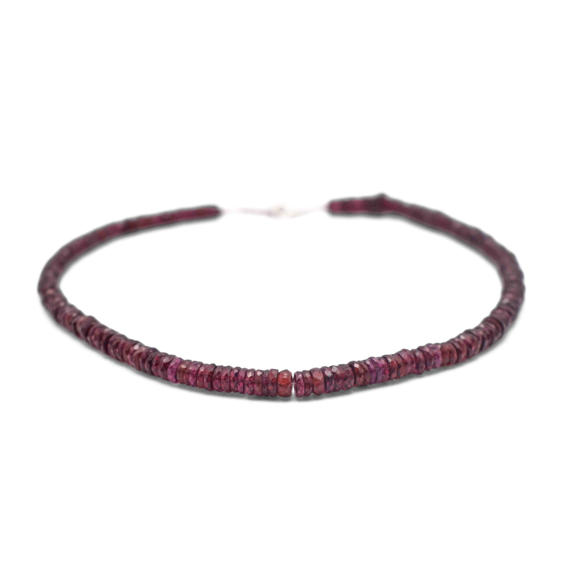 Garnet faceted cutstone beads necklace front angle 