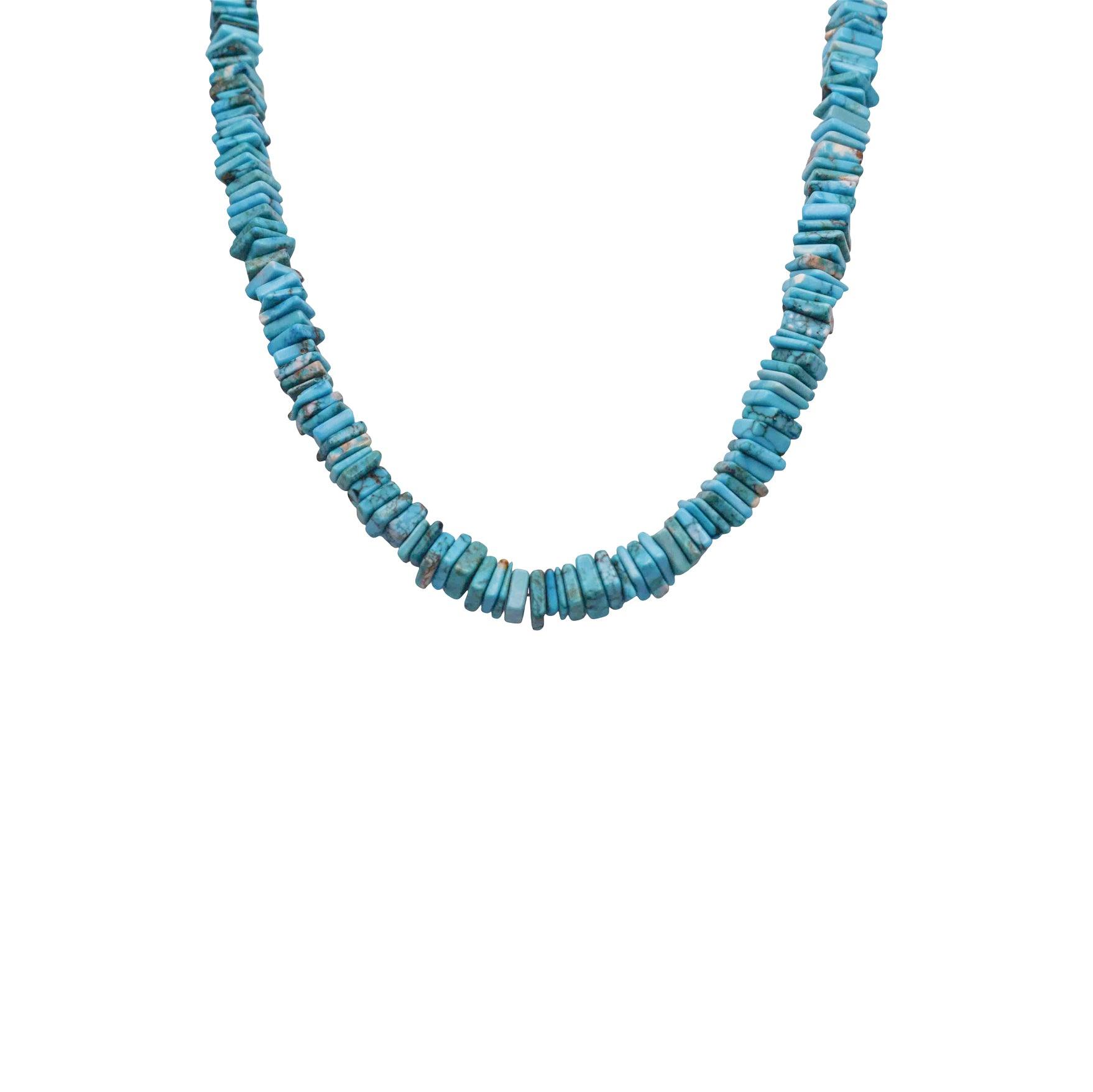 howlite Turquoise blue colored necklace on jewelry display 
