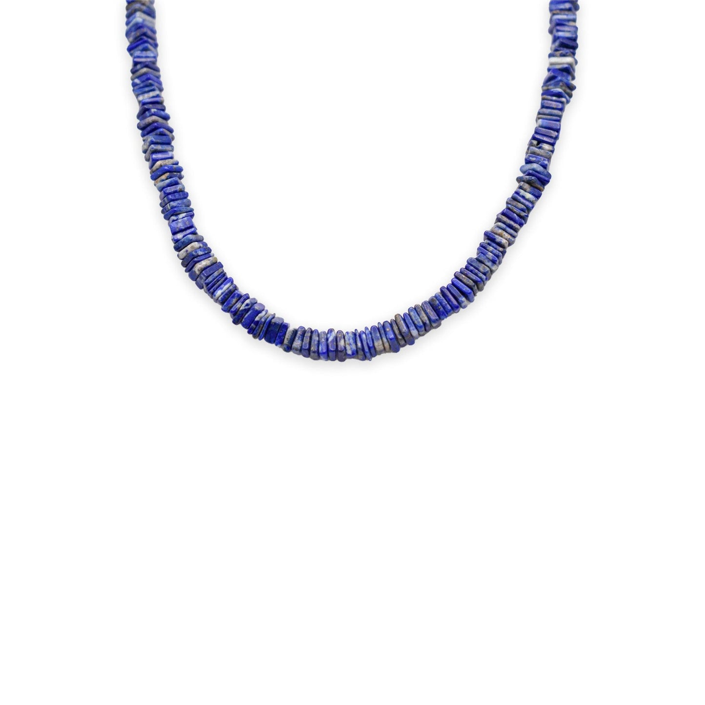 Lapis lazuli Heishi beads necklace on jewelry display 