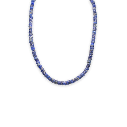 Lapis lazuli faceted cut beads necklace on jewelry display 