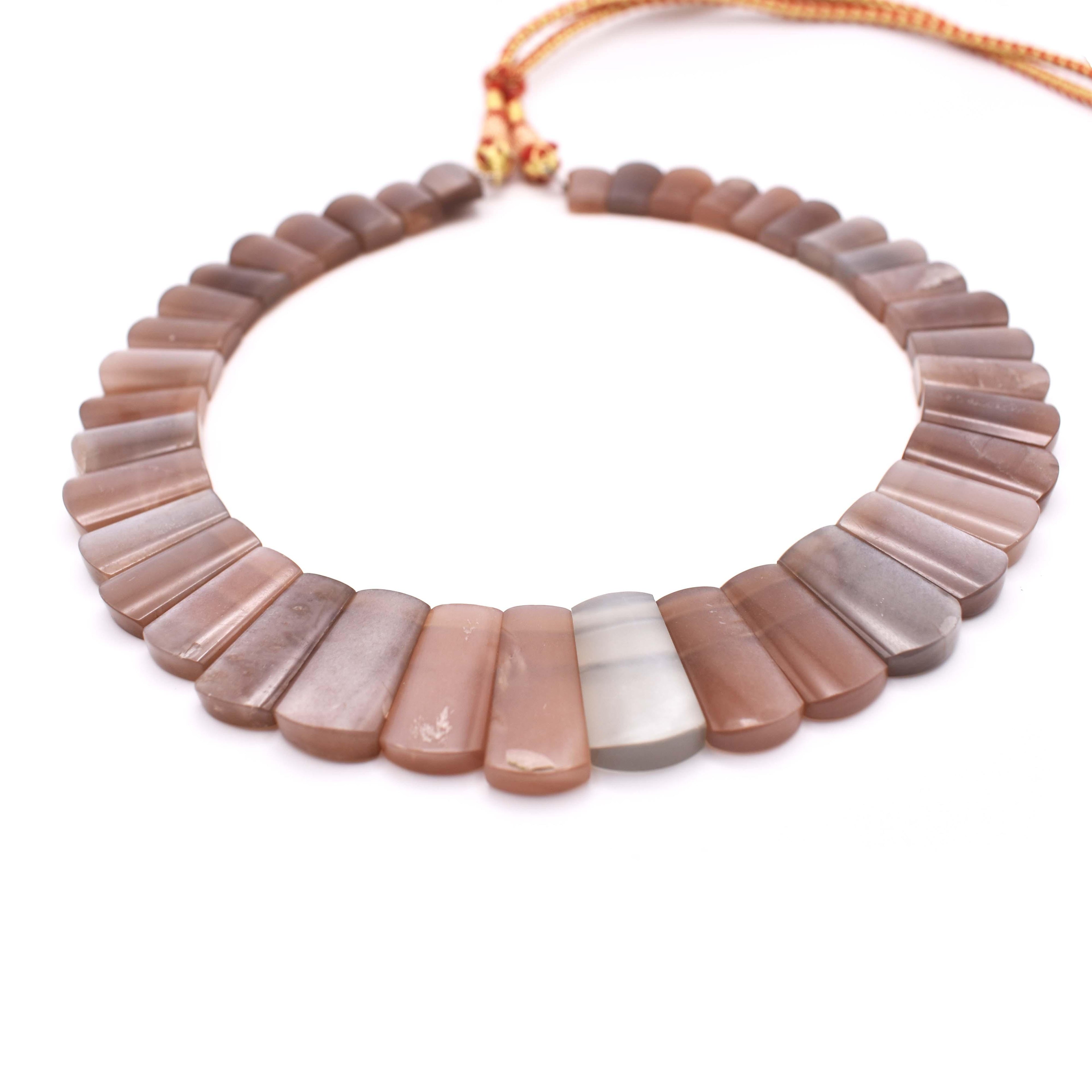 Peach Moonstone Bib Necklace - Mystic Gleam
