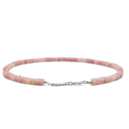 Pink opal heishi beads necklace back angle