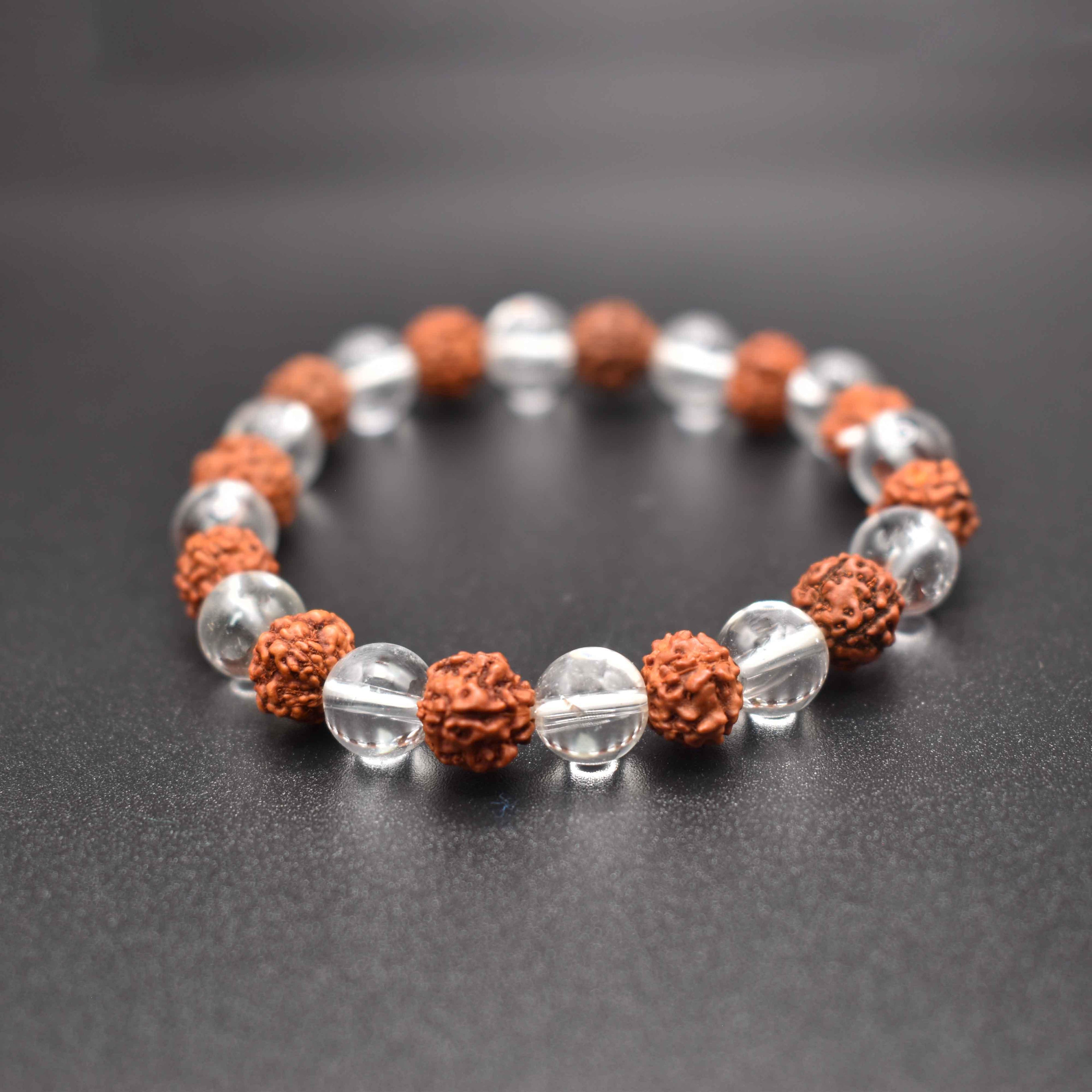 Rudraksha with crystal bracelets back angle with black background