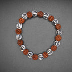 Rudraksha with crystal bracelets top angle with black background