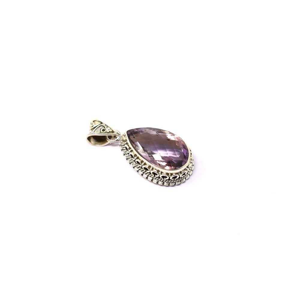 925 Sterling Silver healing Ametrine purple color pendant top angle on white background