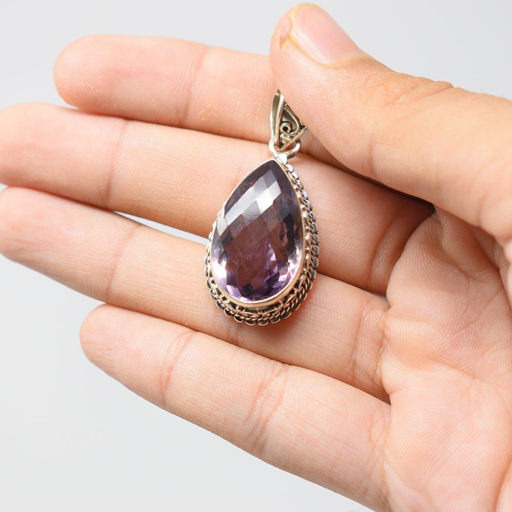 925 Sterling Silver Ametrine purple color pendant in hand healing pendant in hand