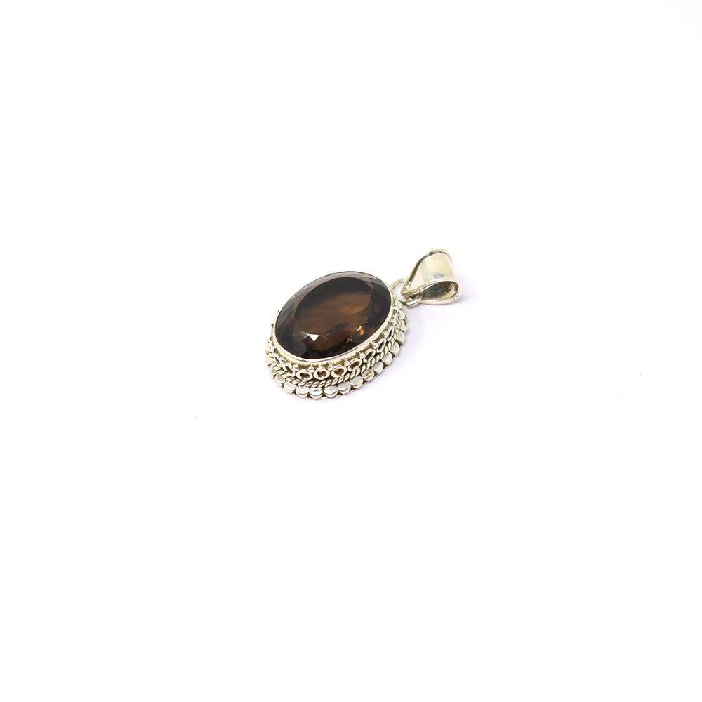 925 sterling Silver smokey topaz Pendant back angle on white background